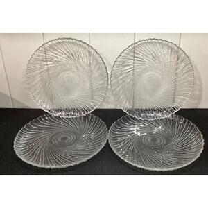 Set Of 4 Arcoroc Seabreeze Salad Dessert Plates Clear Glass Swirl France 7.5”